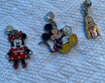 Mickey, Minnie, or Pluto, Charms, Acrylic Bails, for necklace or add to bracelet