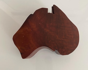 Jarrah Wood, Hand Carved Box, made in Western Australia, Shaped as Australia Continent
