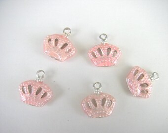 Five pieces, Crown, Princess, Pink, enamel, charm, 1.5 cm wide    CR-5