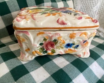 Italian Ceramic Trinket Box, Vintage Cigarette Holder, 3.5” x 5”