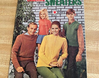 Classic Sweaters, sizes 2-50, 35 pages, 1960, knitting, book #186