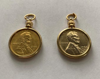 Lincoln Cent Pendant or Charm, assorted years, Gold Plated Bezel