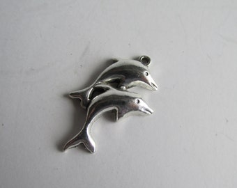 Dolphin, Double, Pewter, Charm, Pendant  DD-1