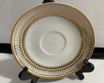 Italian Design Ceramics, Fine Porcelain, 6” Saucer, Gold Trim Geometric pattern