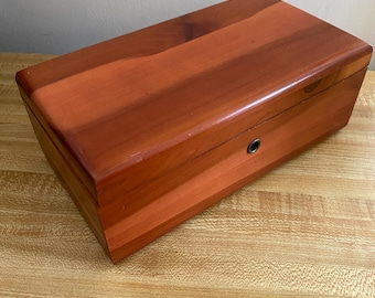 Cedar Jewelry Box, distributed Lane and Siker Furniture, Janesville, WI, mid 1960s