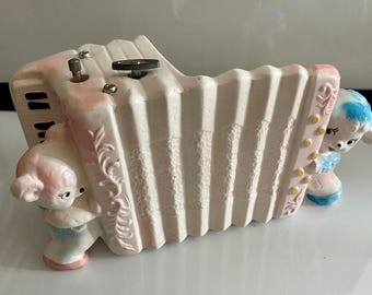 NAPCOWARE, Musical Planter, Nusery, no chips, 1950s, Pink & Blue Accordion #8316