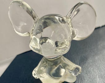 Fenton sticker- 1986, Mouse, 2.75” tall, clear glass
