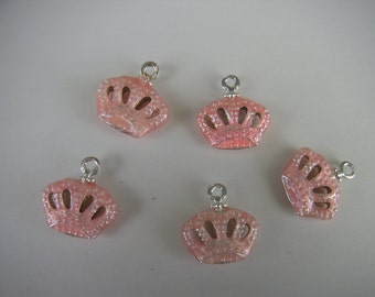 REDUCED Five pieces, Crown, Princess, Pink, enamel, charm, 1.5 cm wide    CR-5