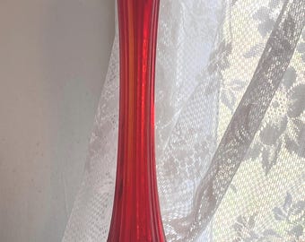 Amberina, Swung Glass, Pedestal Vase, 18” tall, LE Smith