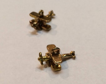 Two Bi-Plane, Brass, 3/4", 3-D charms