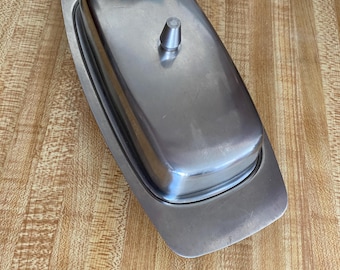 Butter Dish, Stainless Steel, w lid, 8 1/2” l x 3 1/2” w, Leonard, Denmark