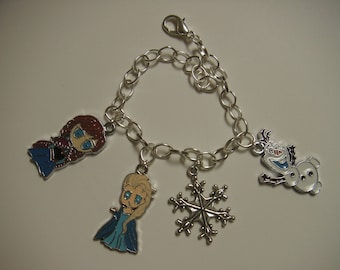 Disney Frozen Theme Elsa Anna Olaf with a snowflake enamel charm bracelet  FR-4