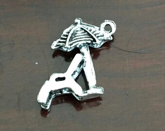 Beach Chair with Umbrella, pewter charm, 5/8” tall