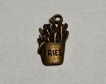 Fries, charm, antique brass, 1/4”