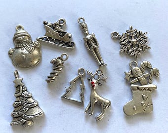 Christmas & Winter Theme, Pewter Charms, Silver Alloy