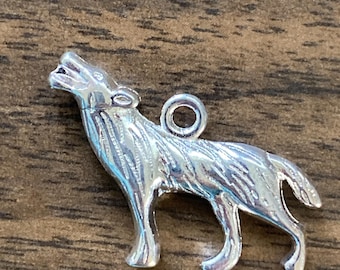 Three (3) Wolf Charms, 5 cm (1"), Silver Plated, Howling