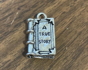 Book, charm, Antique silver, A True Story    TS-1