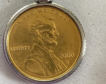 Lincoln Cent Pendant, 2000 D, Silver Plated Bezel & Stainless Steel Chain