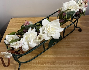 Floral Centerpiece, Home Interiors Magnolia Bough, Green Metal Rack