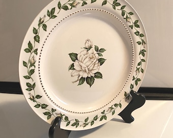 White Cameo Rose Plate, 9”, Luncheon, No Scratches, Superior Hall