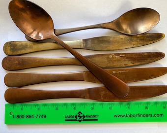 Signature Hampton Forge, stainless steel tableware, Knork Tablespoon, plated brass/copper