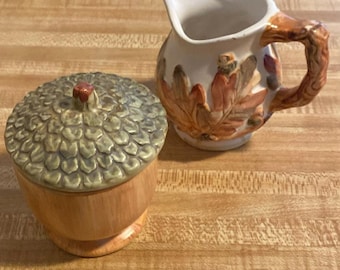 Hallmark Sugar and Creamer, Acorn & Leaf, about 4" tall, Unused