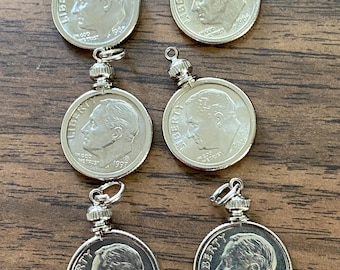 Choice of Year, Roosevelt Dime, Silver plated bezel, US Coin, Read description