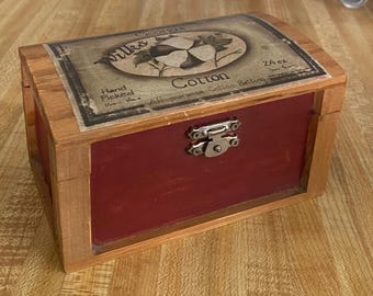 Wood trinket box, 5 1/4”L x 3 1/2”W x 3” H, 1 3/4” deep inside