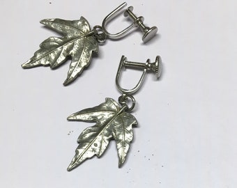 Bergamot Brass Works, Leaf Earrings, 1975, screw back, silver-tone