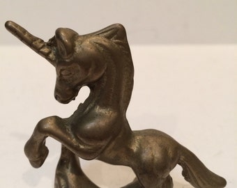 Unicorn, Figurine, 2" tall, Fantasy, solid brass, made in USA 1980s