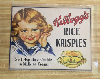 Kellogg's Rice Krispies, vintage tin sign, advertising, 12" x 16, USA H2353