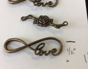 Antique Brass, Connectors, Rose or Infinity Love