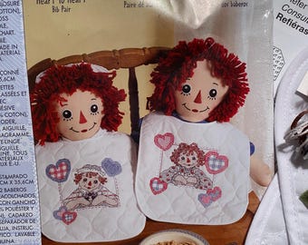 Raggedy Ann & Andy Cross Stitch, Two  Baby Bibs, Embroidery Kit