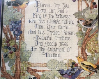 Instructions and graphics for Blessed Are You, 11"x14" counted cross stitch, no materials included