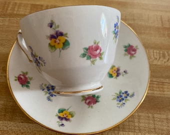 Staffordshire, Crown, Cup & Saucer, Fine Bone China, Rose Pansy