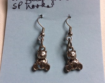 Teddy, Bear, Silver plated, Hooks, Earrings ER29