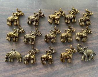 Lot of Antique Brass, 15 Elephant Pendants/Charms