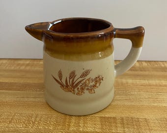 Pitcher, Cottagecore, Wheat & Barley, Brown Stoneware, 3 1/2" tall