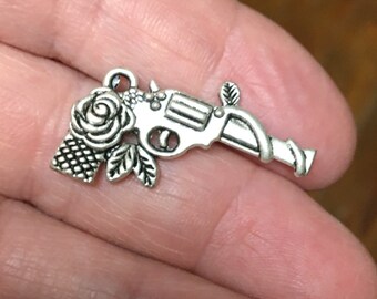 Charm, Gun & Rose, Lot of 5 PCs, Pewter