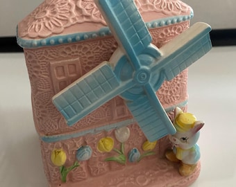 NAPCOWARE, Musical Planter, Nusery, no chips, 1950s, Pink & Blue Windmill C9093