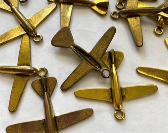 Lot of 18, Assorted Antique Brass, Charms, Airplanes, 1.5” long x 2” wide   AB44