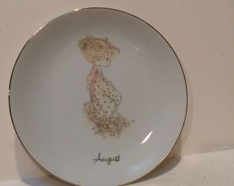 Precious Moments, Decorative, Plate, August , 1983, Gold Trim, 6.25" diameter