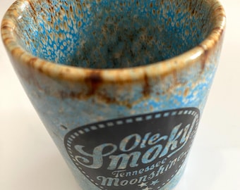 Ole Smoky Moonshine, Tennessee Souvenir, Shot Glass, Speckled Blue