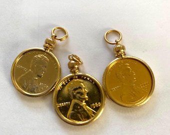 Lincoln Cent Pendant or Charm, assorted years, Gold Plated Bezel