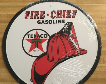 Fire-Chief Gasoline, Texaco, flat metal sign, 11 1/2" diameter, FR204