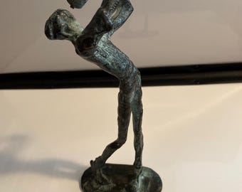 Bronze, Brutalist, Modern Golfer, Nice Patina, 9” tall, Giacometti Style Art