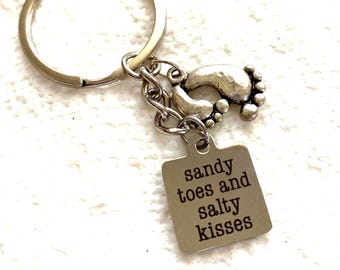 Sandy toes & salty kisses word charm, Barefeet, key ring   KC-13