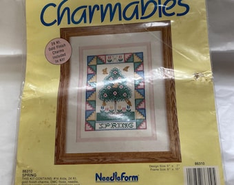 SPRING, 1991, Counted Cross Stitch Kit, 24 kt gold charms, NeedleForm 86310