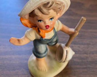 Farm Boy, Butterfly Catcher, Napcoware, 1950s, 4” tall, C7653