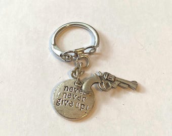 Never Never Give Up, 2nd Amendment, Key Ring, Chain  KC1
